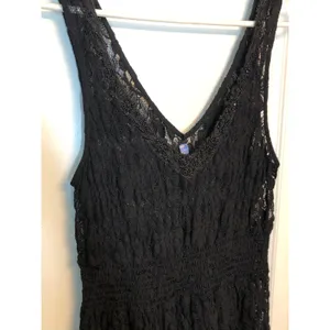 Free People sheer black floral lace mini dress with a beaded v-neck thumbnail 7