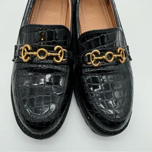 Circus by Sam Edelman Deana Lug Sole Loafers – Black Croc-Embossed,Gold Hardware thumbnail 9