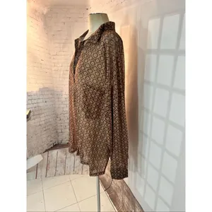 ASOS Design Brown Geometric Floral Print Semi Sheer Long Sleeve Blouse Size 24 thumbnail 3