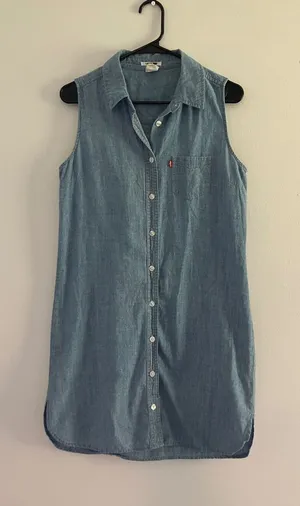 Levi's‎ blue chambray sleeveless shirt dress women's size medium 100% cotton thumbnail 1