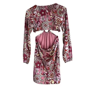 Almost Famous Retro Floral Psychedelic Cutout Mini Dress Pink 70s Hippie Size L thumbnail 4