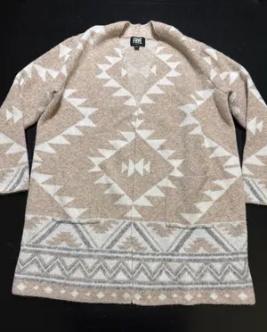 Frye Womens Southwestern Geometric Open Front Cardigan Sweater Tan Cream Largeo thumbnail 1