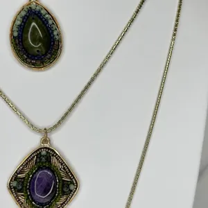 Chico's Layered Gold Tone Necklace Stone Cabochon Pendants ✨ thumbnail 8