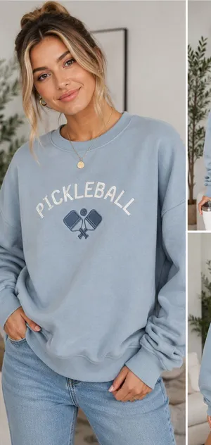 LE LIS Pickleball Graphic Fleece Sweatshirt Blue Oversized NWT Large thumbnail 1