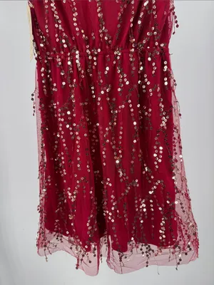 Southern fried chics deep red Sequined V-Neck and back sequin fringe L dress thumbnail 4