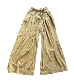 Free People Mustard Yellow Textured Knit Wide Leg Elastic Waist Pants Size S thumbnail 1