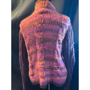 Desigual Womens Chunky Cable Knit Sweater Mock Neck Pink Orange Purple 67J2LB8 S thumbnail 3