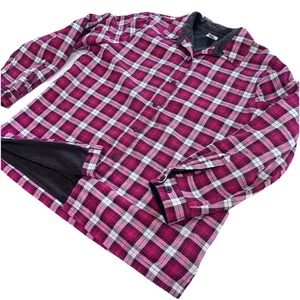 LL Bean Pink Plaid‎ Fleece Lined Flannel Shirt Jacket Shacket Size LARGE thumbnail 1