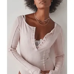 Free People Pink Nectar Sloane Henley Long Sleeve Bodysuit, XS thumbnail 8