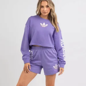 NWOT Adidas Originals Streetball Streetwear Cropped Oversized Sweatshirt Purple thumbnail 2