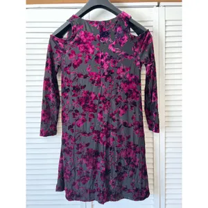 Cato Velvet Burnout Floral Cold Shoulder‎ Long Sleeve Dress Medium Purple Whimsigoth thumbnail 4