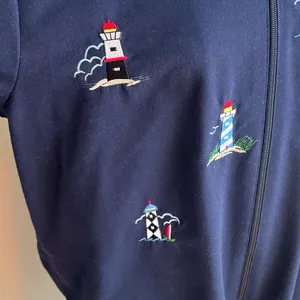 Vintage Lighthouse Embroidered‎ Zip Up Jacket Navy Coastal S thumbnail 4
