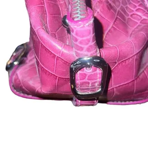 Jennifer Scott Fuchsia Leather Crocodile Print Handbag thumbnail 5