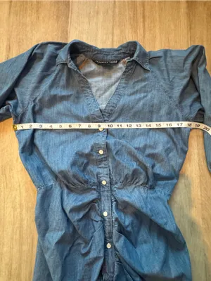Veronica Beard Allie Ruched Chambray Mini Dress Denim Blue Buttons Collar Sz 2 thumbnail 5