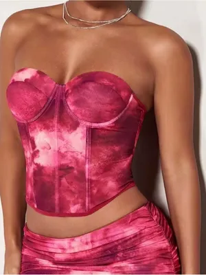SHEIN Red Pink Tie-Dye Strapless Bustier Top thumbnail 1