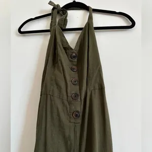Urban Outfitters Ashley Linen Blend Wide Leg Jumpsuit SM Olive Green NWT thumbnail 4
