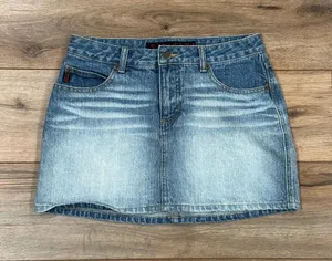 MUDD Vintage 2000s Y2k Faded Low-rise 100% Cotton Denim Mini Skirt | Size 28” thumbnail 1