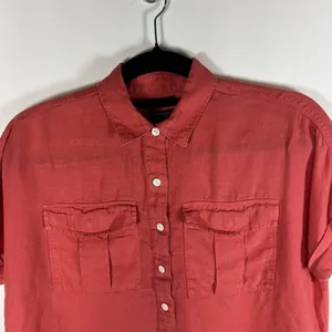 J‎ Crew Baird McNutt Top Size 0 Womens Red Short Sleeve Shirt Linen Button Beach thumbnail 2
