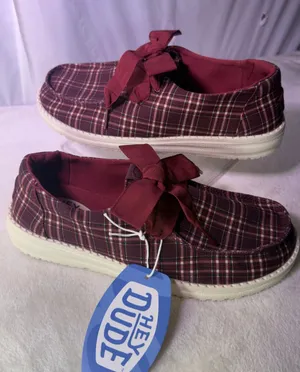 Hey Dude Kids Burgundy Plaid Slip-On Sneakers thumbnail 1