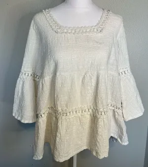 Oddi Chic White Women's Peasant Blouse Boho size Small thumbnail 1