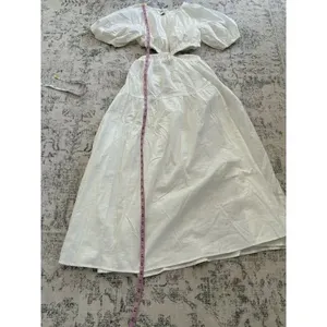EXLBES Puff Sleeve Cut Out Back Maxi Dress White Size Small Coastal 100% Cotton thumbnail 8