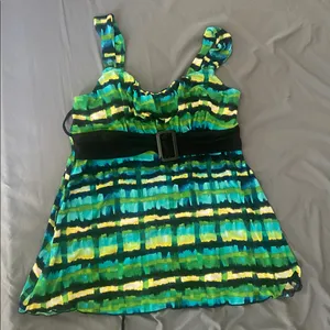 Iz Byer Striped Green & Blue Sleeveless Tank thumbnail 1