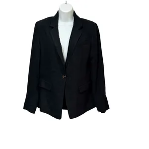 Wonderly Relaxed Blazer True Black Linen Blend Single Button Jacket Womens Small thumbnail 2
