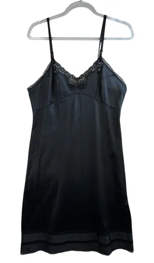 Adonna JCPenney Black Nylon Lace Slip Dress Vtg Lingerie Sz 38 M Y2K Whimsygoth‎ thumbnail 1