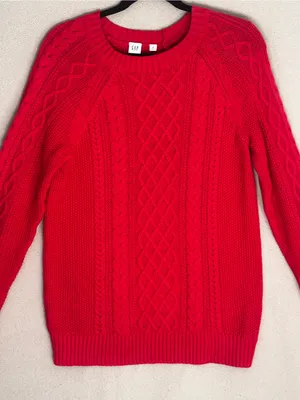 GAP Red Cable-Knit Crew Sweater thumbnail 2