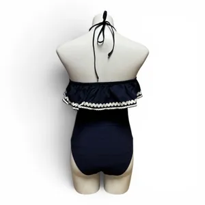 J.Crew Halter Ruffle One Piece Swimsuit Navy Blue White 6 thumbnail 4