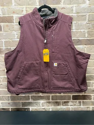 Carhartt Washed Duck Mock Neck Vest Plum Blackberry Purple Sherpa Lined Zip Up thumbnail 3
