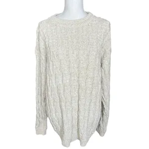 Vintage Hampton bay trading company beige cable knit sweater fisherman cotton thumbnail 2