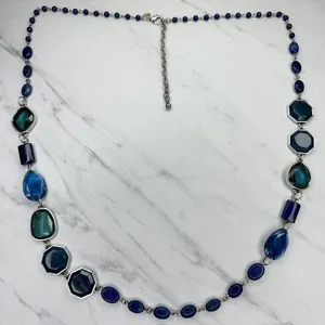 Chicos Blue Beaded Silver Tone Long Necklace 43" ✨ thumbnail 1