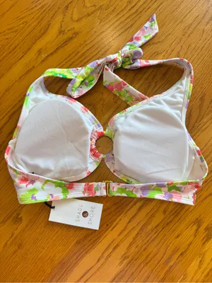Shade & Shore Women's Bikini Top Halter Floral Ring Bralette Size Small NWT thumbnail 2