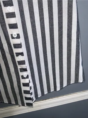Striped Black and White Mini Dress - Casual Button-Front Small thumbnail 6
