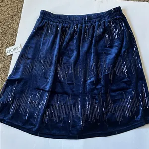 Skies Are Blue New Navy Sequin Holiday Velvet Skirt preppy old money small thumbnail 8
