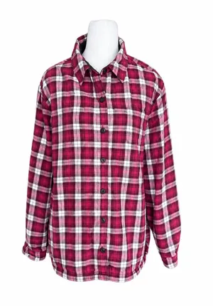 L.L.‎ Bean Womens Large Fleece Lined Flannel Shirt Jacket Plaid Red White 285013 thumbnail 1