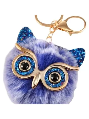 NEW Fluffy Owl Pom Keychain Bag Charm – Frosted Blue, White & Gold | NWT thumbnail 3