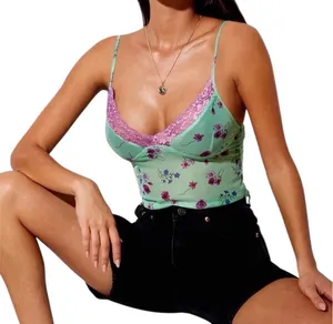 Motel Rocks Floral Lace Mesh Cami Tank Top Semi Sheer Crop Top Green Purple S thumbnail 1