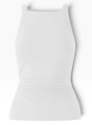 NWT OGL Plantive Chic Square Neck Ruched Rib Bra Tank Top White Size Medium thumbnail 1