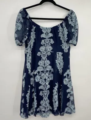 Altar'd State Fit n Flare Dress Lace Overlay Mini Short Sleeve Womens Large NEW thumbnail 3