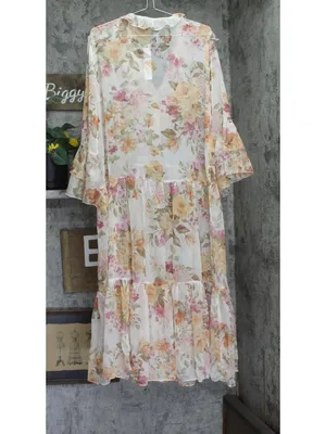 Aqua Womens Flowy Lightweight Floral Ruffle Maxi Dress IDM12134 Yellow / White L thumbnail 2