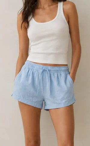 New H&M Light Blue Women's Drawstring Athletic Shorts Size S thumbnail 1