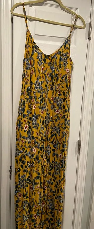 Buenos Ninos Tropical Floral Jumpsuit Red Cropped Wide Leg Spaghetti Strap thumbnail 1