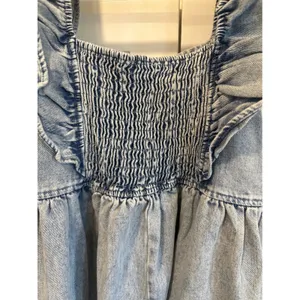 Gilli Denim boho fairy Ruffle Square Neck Smocked Babydoll Dress Blue Size S New thumbnail 6