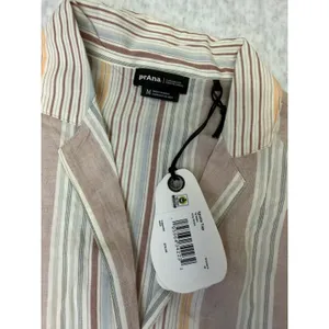 Prana Iguala Top‎ Clay Stripe Tencel Modal Button Down Shirt Womens Medium NEW thumbnail 3