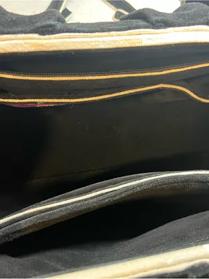 Black Ruffle Suede Satchel with Gold Accent thumbnail 6