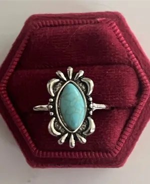 Bohemian Style Stainless Steel Silver Faux Turquoise Ring Size 8 NWT thumbnail 1