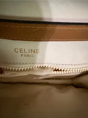 Celine crossbody bag White Leather Tote with Brown Trim and Gold Plaque thumbnail 10