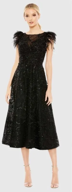 NW0T MAC DUGGAL 20400 Black Feather Shoulder Embellished Dress Size 8 thumbnail 1